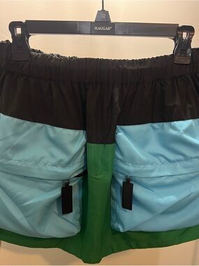 Women’s Colorblock Utility Cargo Skirt- Black/Light Blue/Green